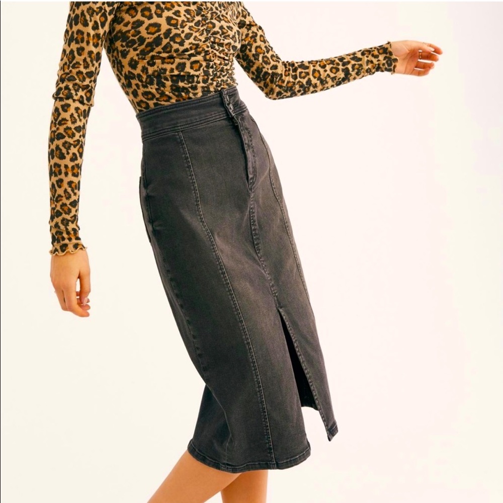 Free People Maddie Denim Midi Skirt in Black as Night